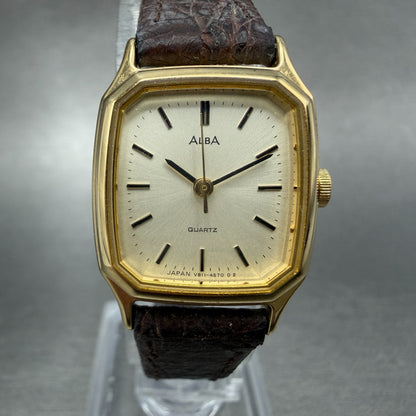 Seiko Alba Tank Watch Women 20mm Champagne Dial Gold Tone V811-5310 New Battery0