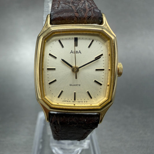 Seiko Alba Tank Watch Women 20mm Champagne Dial Gold Tone V811-5310 New Battery0