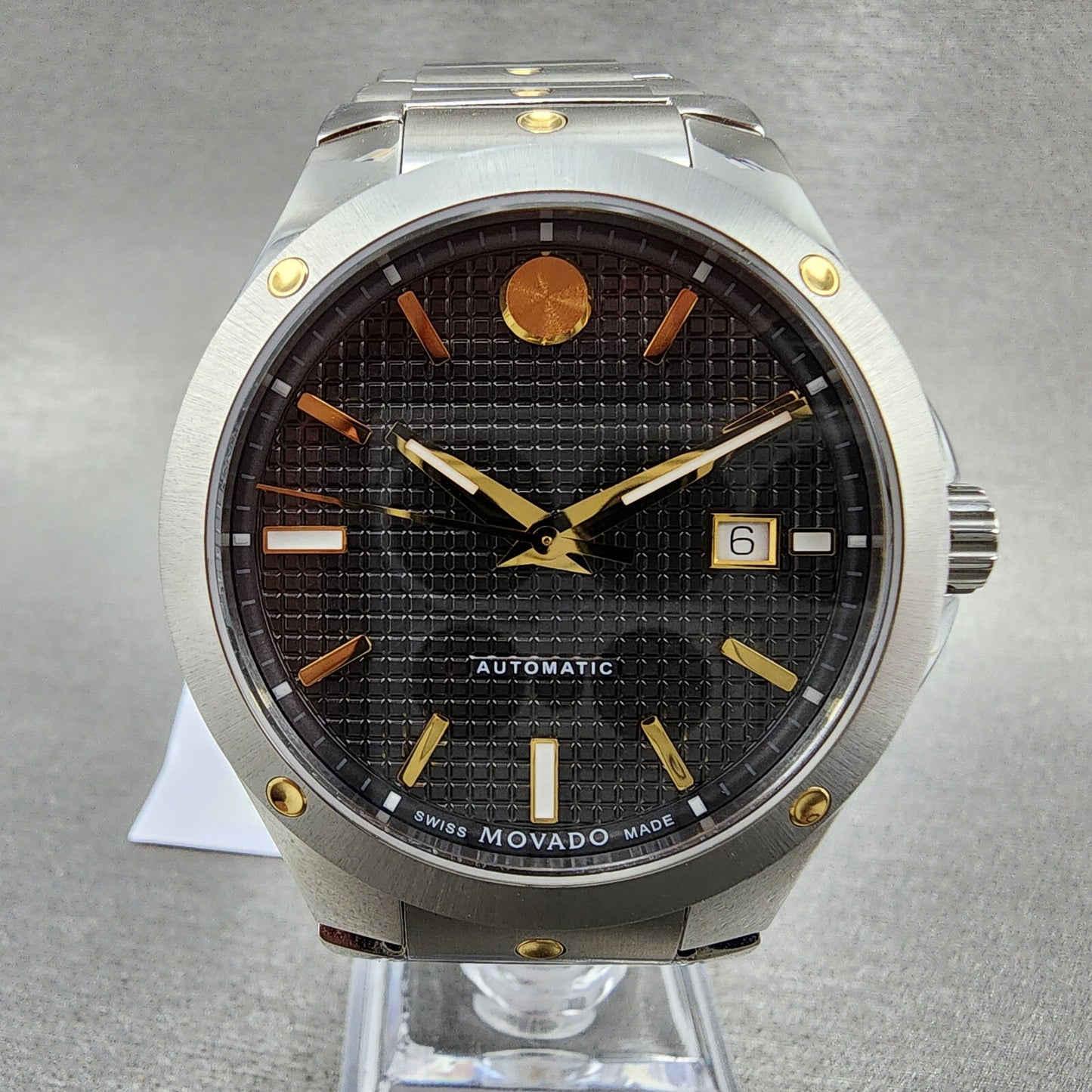 Movado SE Automatic Watch Men 41mm Gray Dial Two Tone Date Round 06075521