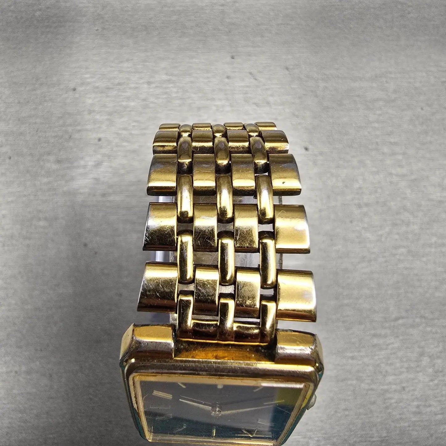 Seiko Tank Watch Men 27mm Black Dial Gold Tone Date Rectangle 7N29-5B29 New Batt4