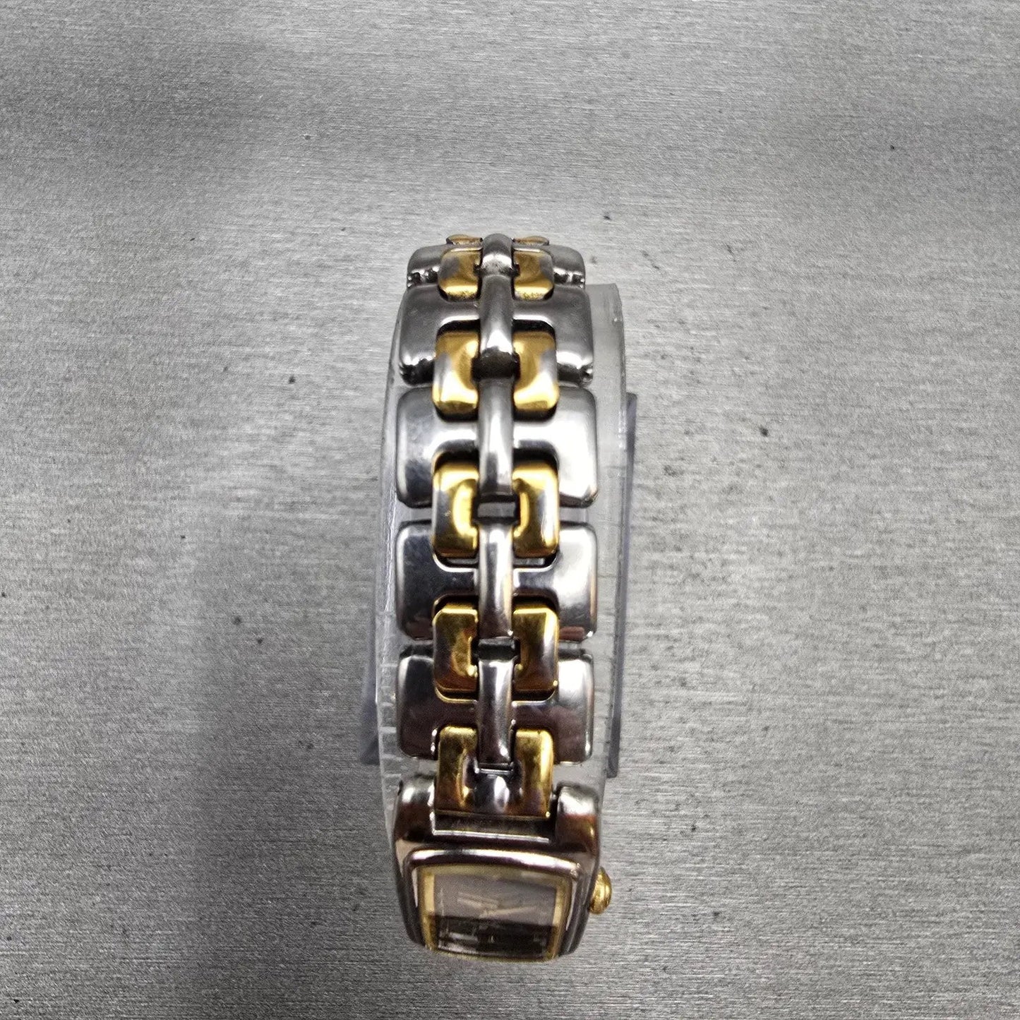 Seiko Watch Women 14mm Black Dial Two Tone Rectangle 2E20-7289 New Battery VTG4