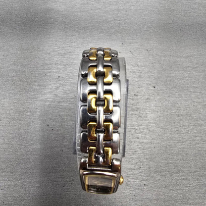 Seiko Watch Women 14mm Black Dial Two Tone Rectangle 2E20-7289 New Battery VTG4