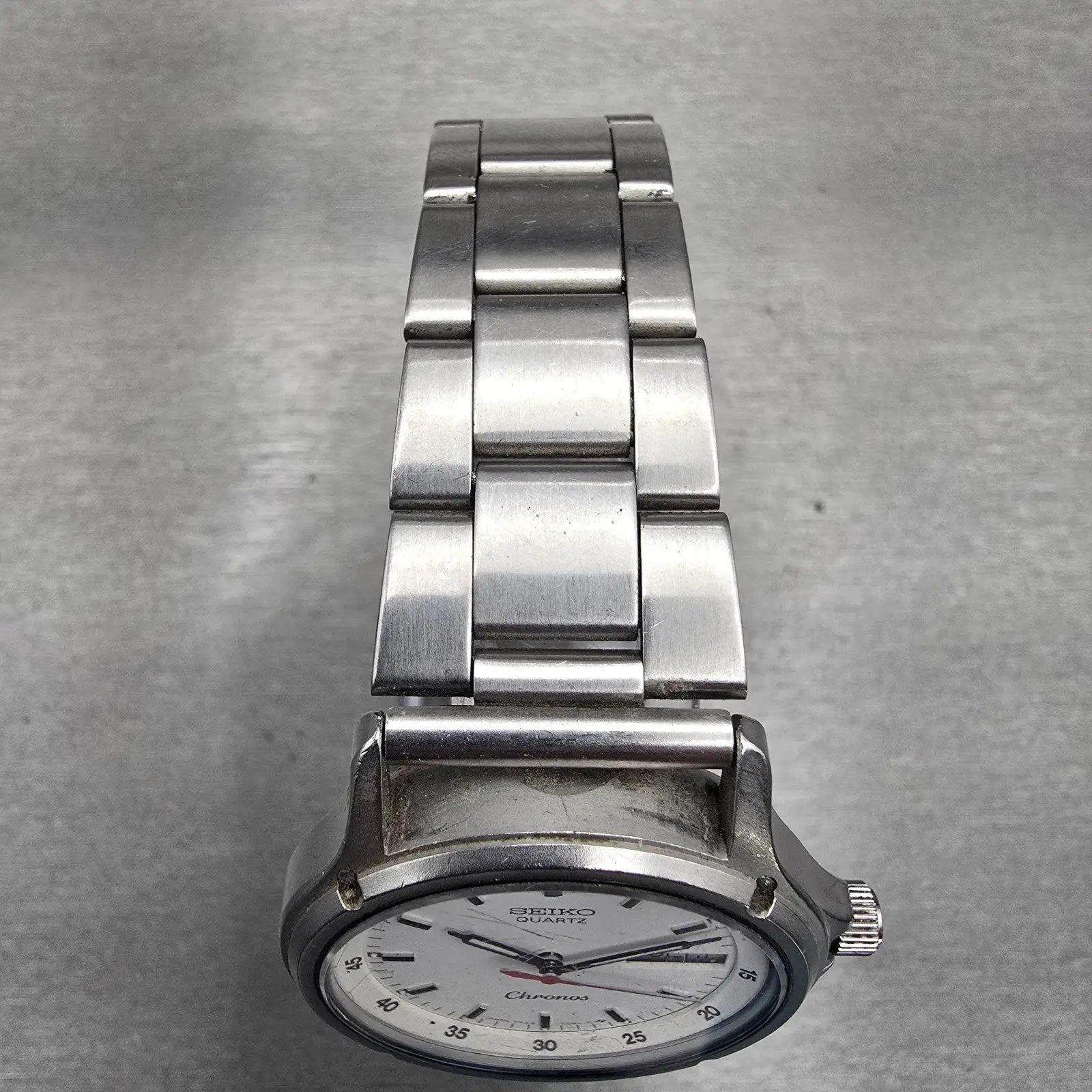 Seiko Chronos Watch Men 34mm White Dial Silver Tone Daydate 7433-7030 New Batt4