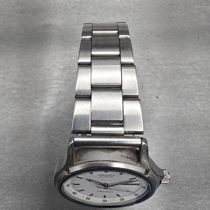 Seiko Chronos Watch Men 34mm White Dial Silver Tone Daydate 7433-7030 New Batt4