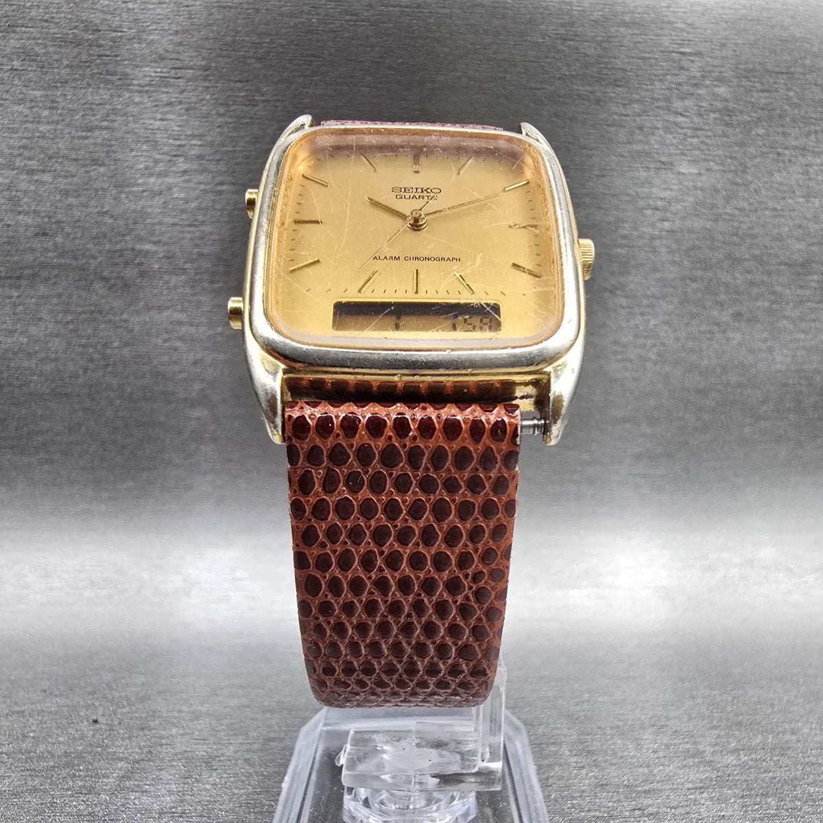 Seiko Watch Men 29mm Gold Dial Gold Tone Chrono Alarm H601-5430 New Battery5