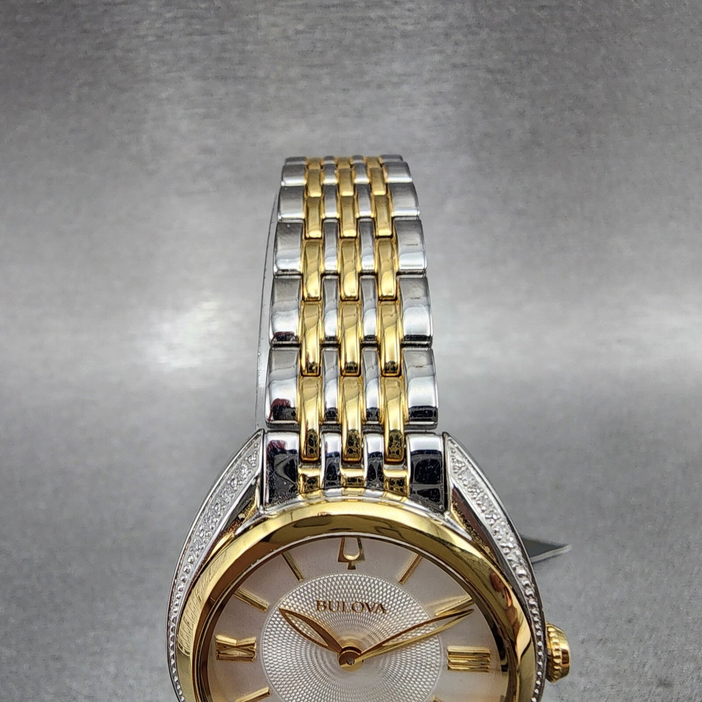 Bulova Diamond Watch Women 30mm Silver Dial Two Tone Diamond Bezel Round 98R2964