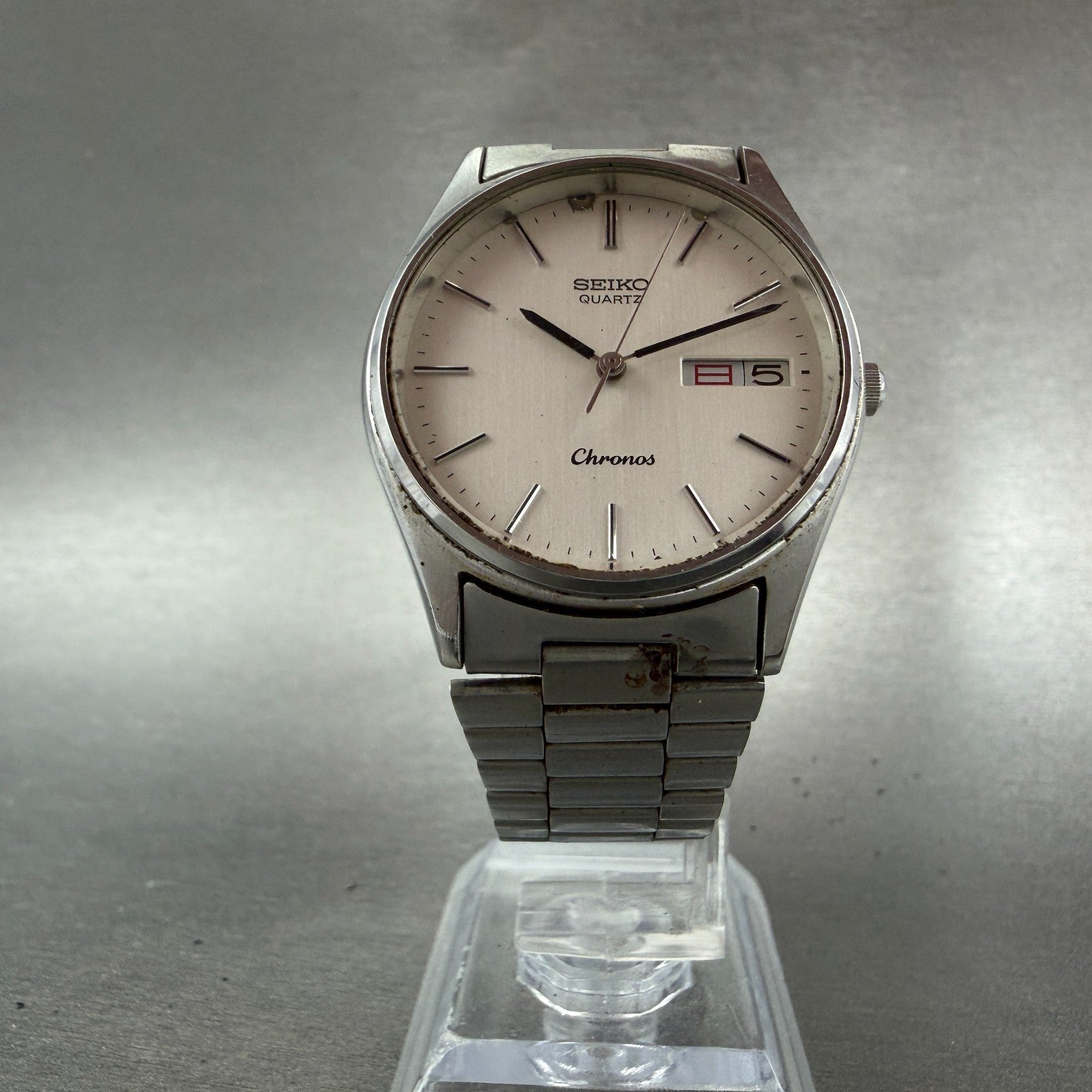 Seiko Chronons Watch Men 33mm Silver Dial Silver Tone Daydate READ!! New Battery5