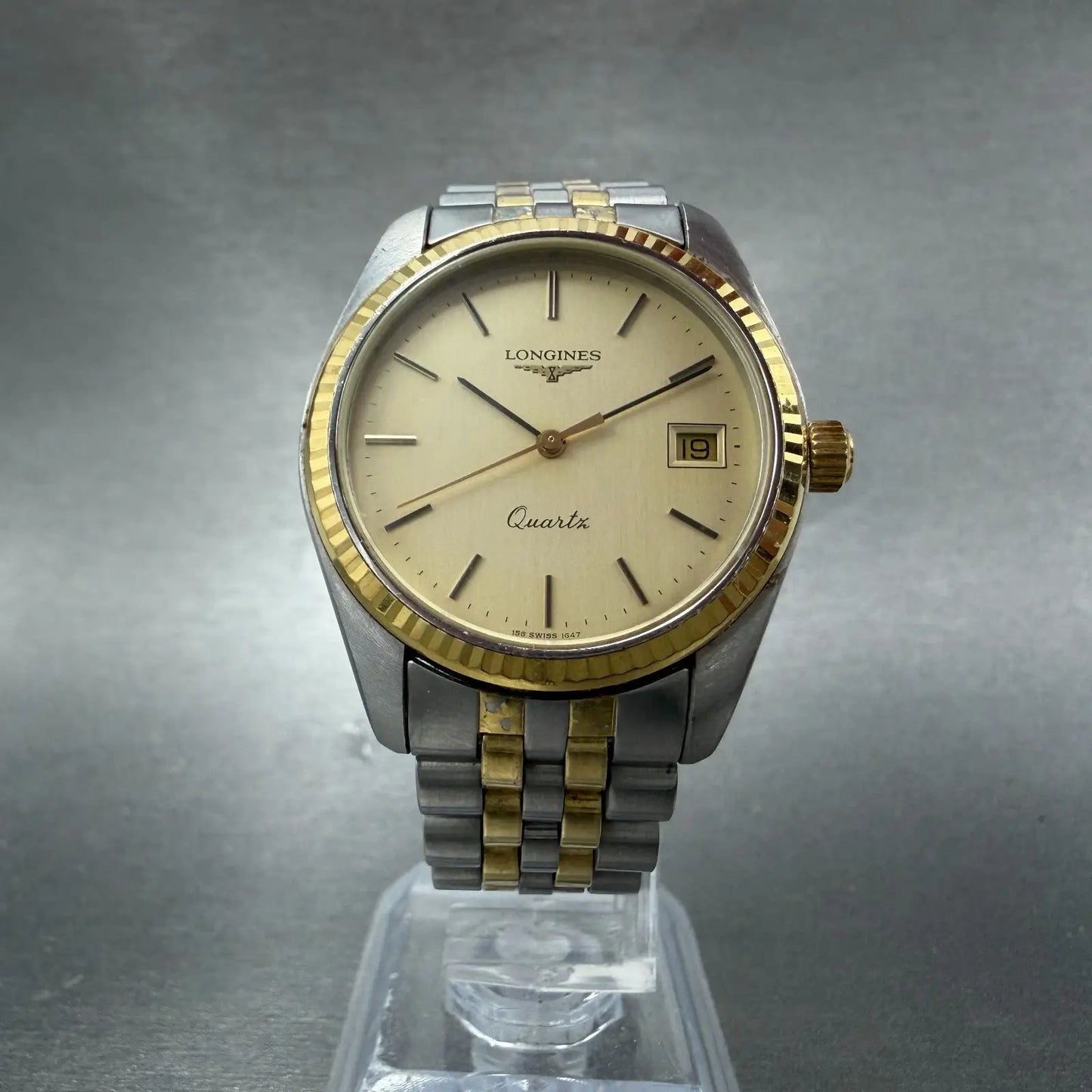 Longines Watch Men 33mm Gold Dial Two Tone Date Round 156.1647 New Battery5