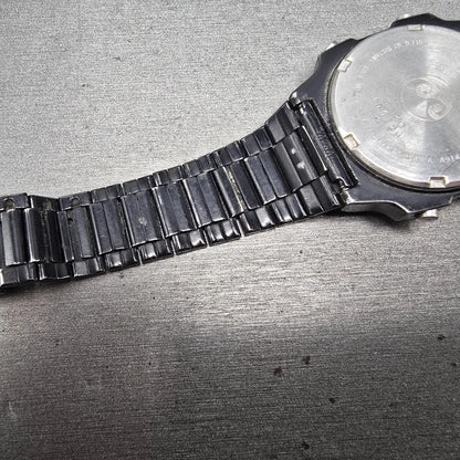 Seiko Silver Wave Watch Men 34mm Black Digital Chronograph A914-5A50 PARTS VTG11