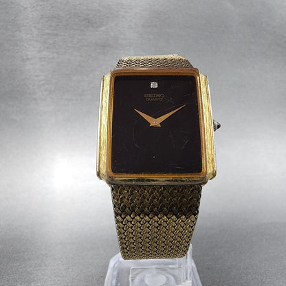 Seiko Tank Watch Men 25mm Black Dial Gold Tone Rectangle 7430-5499 New Batt