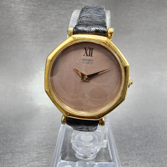 Seiko Watch Women 25mm Brown Dial Gold Plated Octagon 18-0150 New Battery