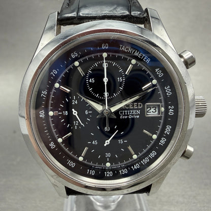 Citizen Eco-Drive Exceed Chronograph Watch Men 39mm Black Dial Silver Date Works0