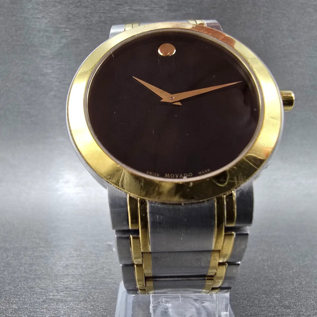 Movado Stiri Watch Men 40mm Black Dial Two Tone Round 0607278 New Battery5