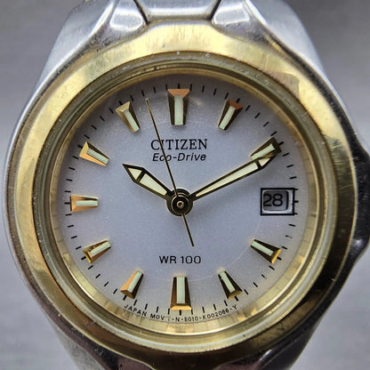 Citizen Eco-Drive Watch Women 27mm Silver Dial Two Tone Date E010-K001200 Runs S1