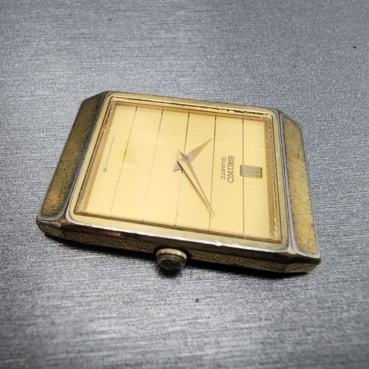 Seiko Tank Watch Men 25mm Gold Dial Gold Tone Rectangle 6530-5199 PARTS