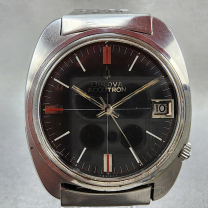 Bulova Accutron Calendar Watch men 35mm Black DIal Steel Date M9 21364 PARTS2