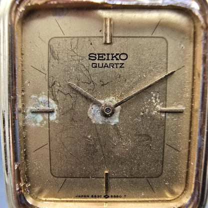 Seiko Tank Watch Men 25mm Champagne Dial Gold Tone Rectangle 6530-5479 PARTS VTG2
