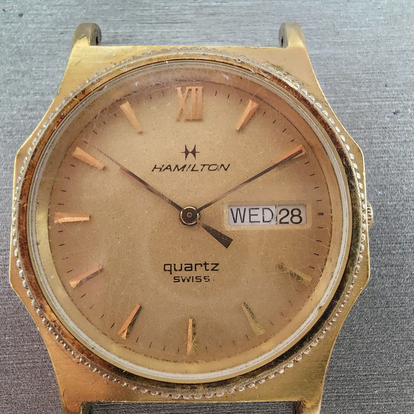 Hamilton Watch Men 32mm Gold Dial Gold Tone Daydate READ!!! 9978 New Batt1