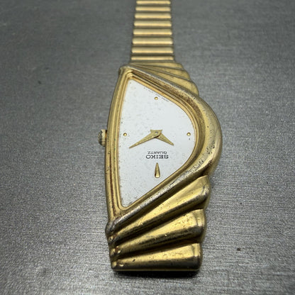 Seiko Half Moon Watch Women 20mm White Dial Gold Tone 1N00-5E09 PARTS5