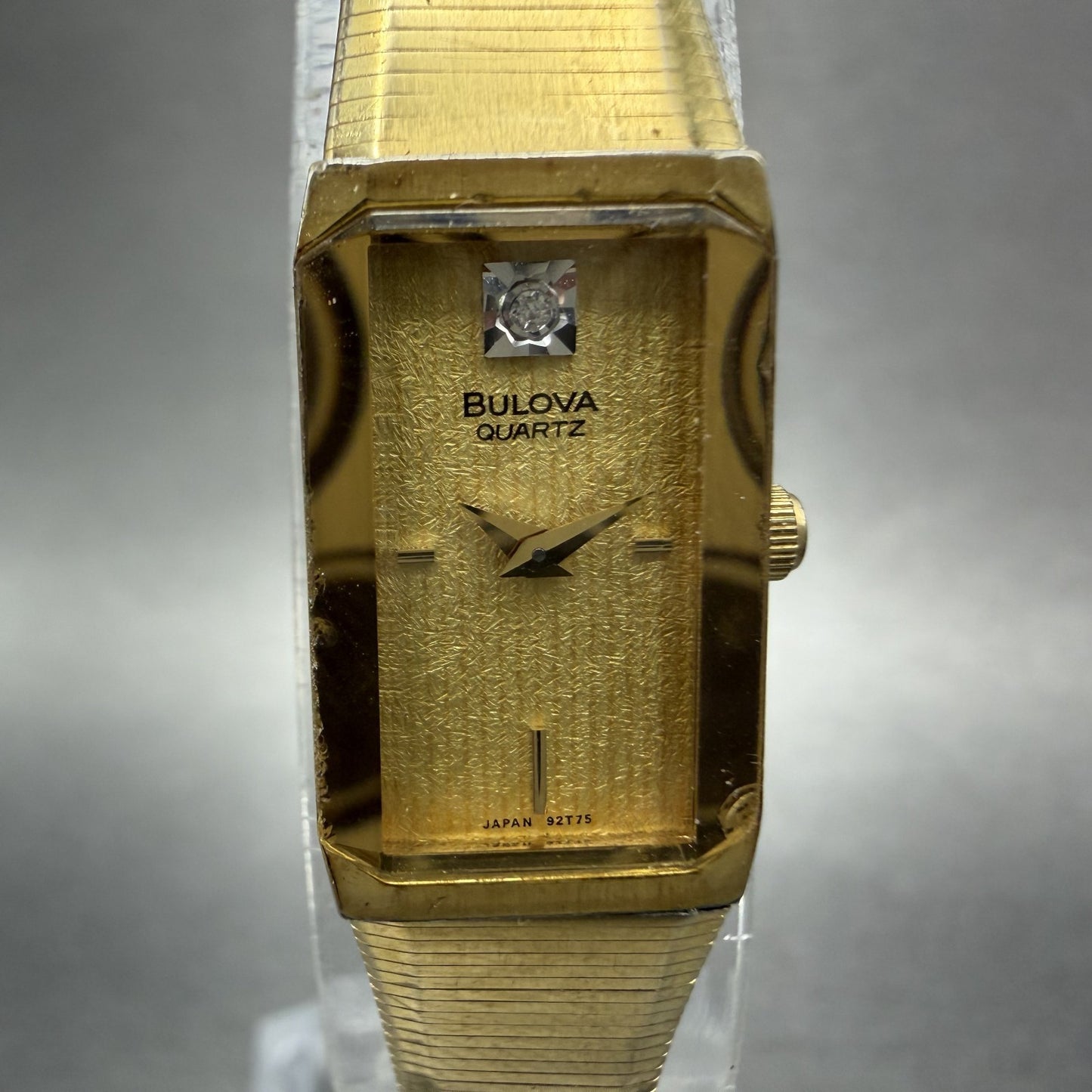Bulova Tank Watch Women 13mm Champagne Dial Gold Tone Rdctangle 92T75 NewBattery1