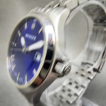Wenger Watch Women 30mm Blue Dial Silver Tone Date Round 7279X New Battery2