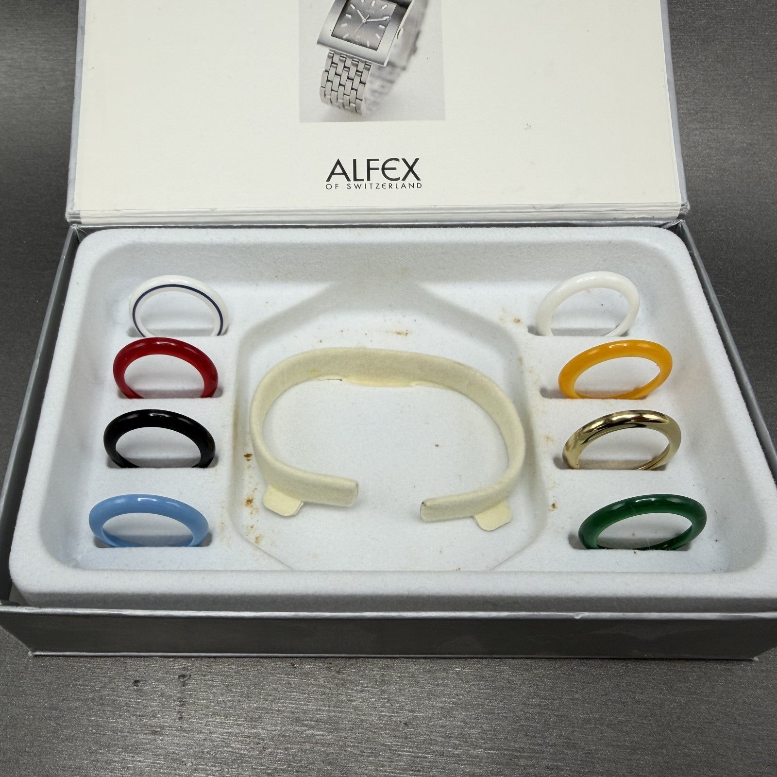 Alfex Interchange Bezel Watch Women 24mm White Dial Gold Tone Bangle New Batt12