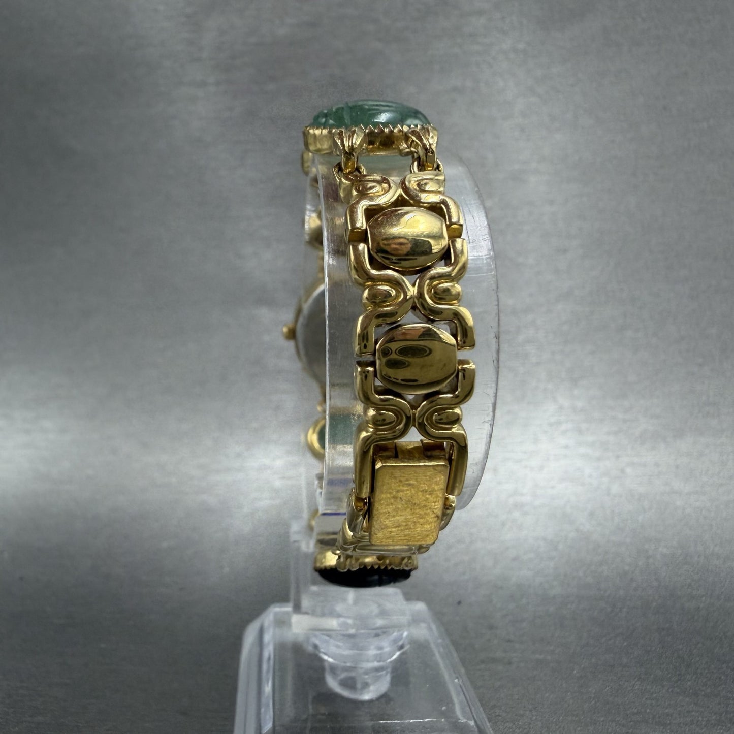 Jules Jurgenson Watch Women 19mm MOP Dial Gold Tone Oval Gem Stones New Battery7