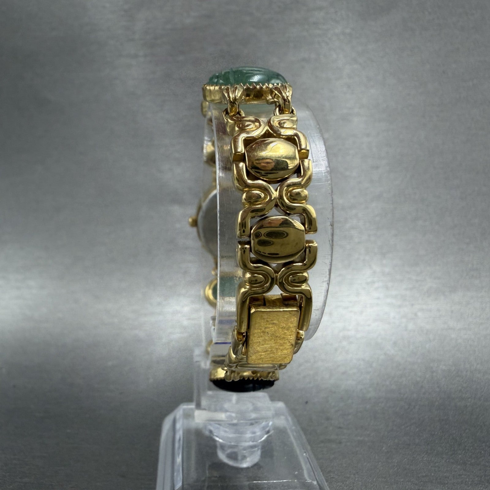 Jules Jurgenson Watch Women 19mm MOP Dial Gold Tone Oval Gem Stones New Battery7