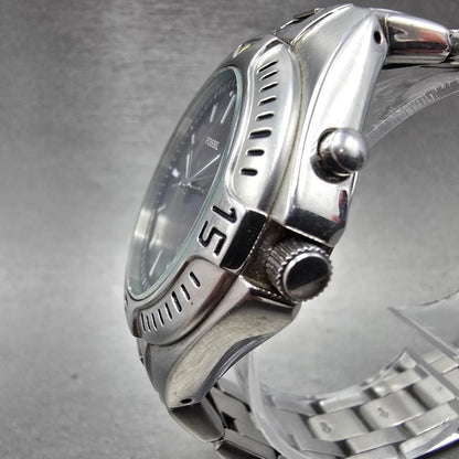 Fossil Blue Watch Men 41mm Red & Black Dial Silver Tone AM-3540 New Battery2