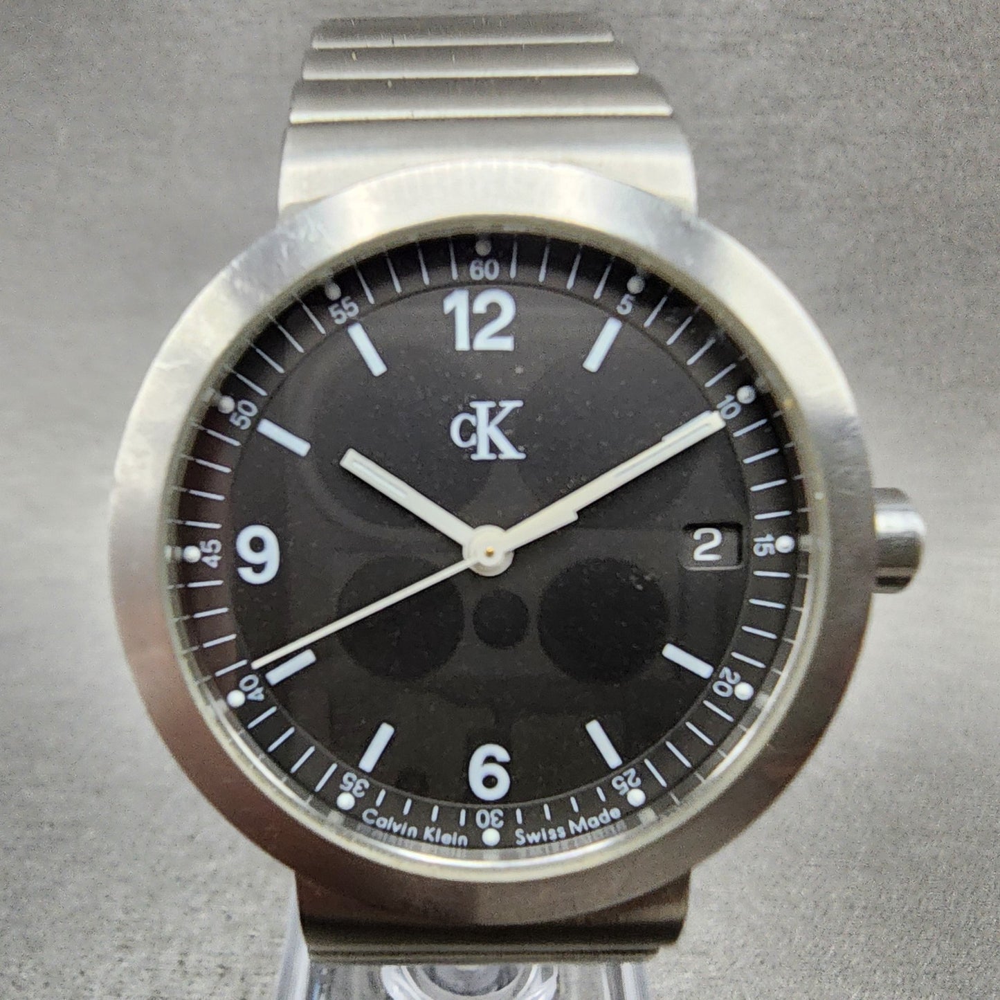 Calvin Klein Watch Men 34mm Gray Dial Stainless Steel Date Round New Battery1