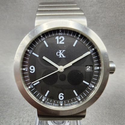 Calvin Klein Watch Men 34mm Gray Dial Stainless Steel Date Round New Battery1