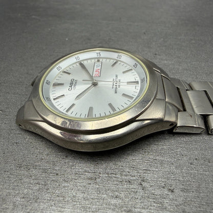 Casio Lineage Titanium Watch Men 38mm Silver Dial Daydate LIN-171J READ!! Newbat5