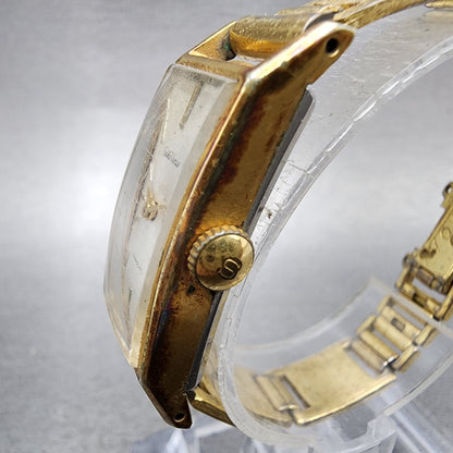 Seiko Venus Tank Watch Women 15mm Silver Dial Gold Plated Rectangle Manual Wind2