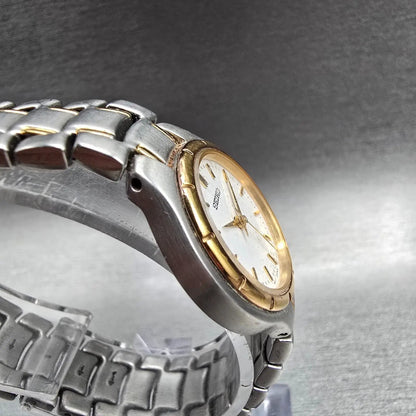 Seiko Watch Women 25mm White Dial Two Tone Round 1N01-0J60 New Battery VTG JP23