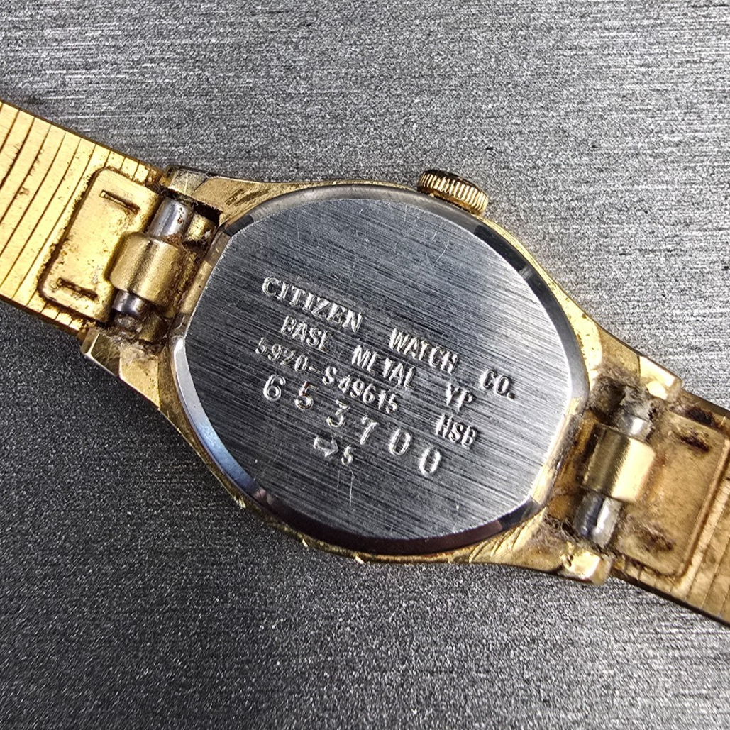 Citizen CQ Watch Women 16mm Black Dial Gold Tone Oval 5920-S49615 New Battery 8410