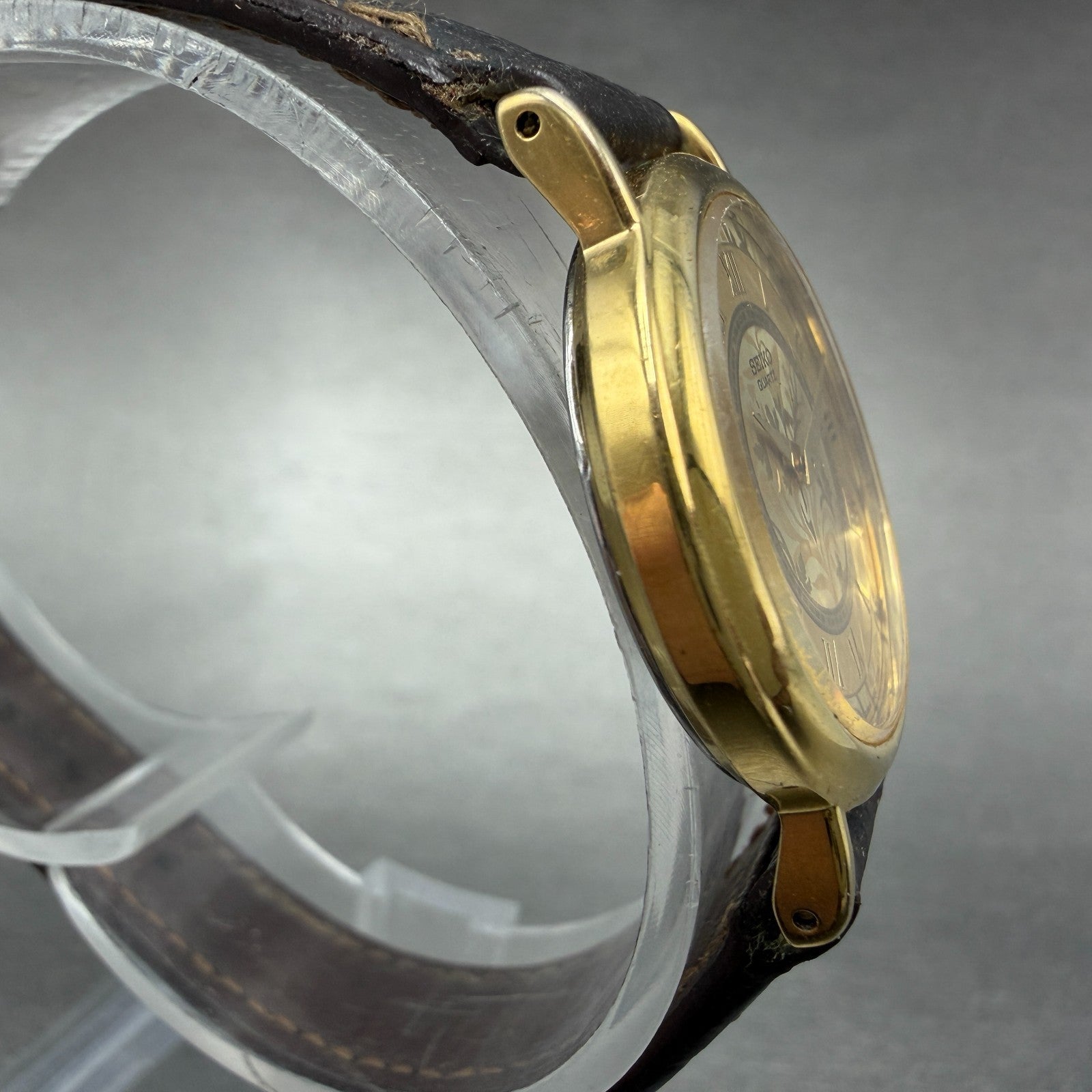 Seiko Watch Women 26mm Gold Floral Dial Gold Tone Round 1n00-0d59 New Battery AB3
