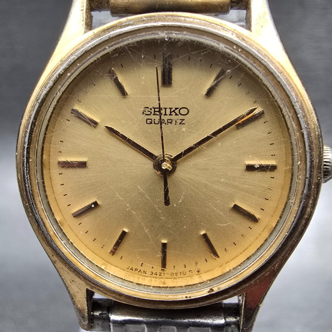 Seiko Watch Women 24mm Gold Dial Gold Tone Round 3421-0100 New Battery Vintage1