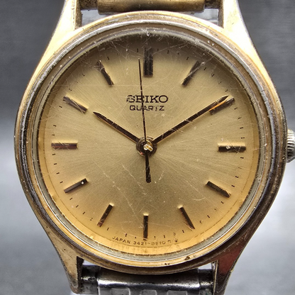 Seiko Watch Women 24mm Gold Dial Gold Tone Round 3421-0100 New Battery Vintage1
