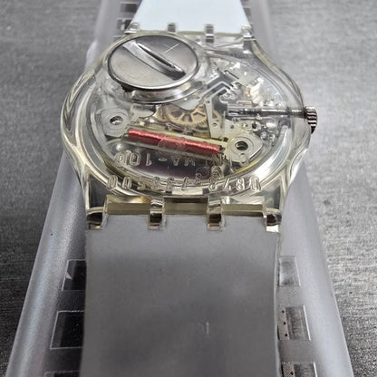 Swatch Time to Reflect Watch Men 34mm Silver Dial Clear Case GZ143 New Batt NOS12