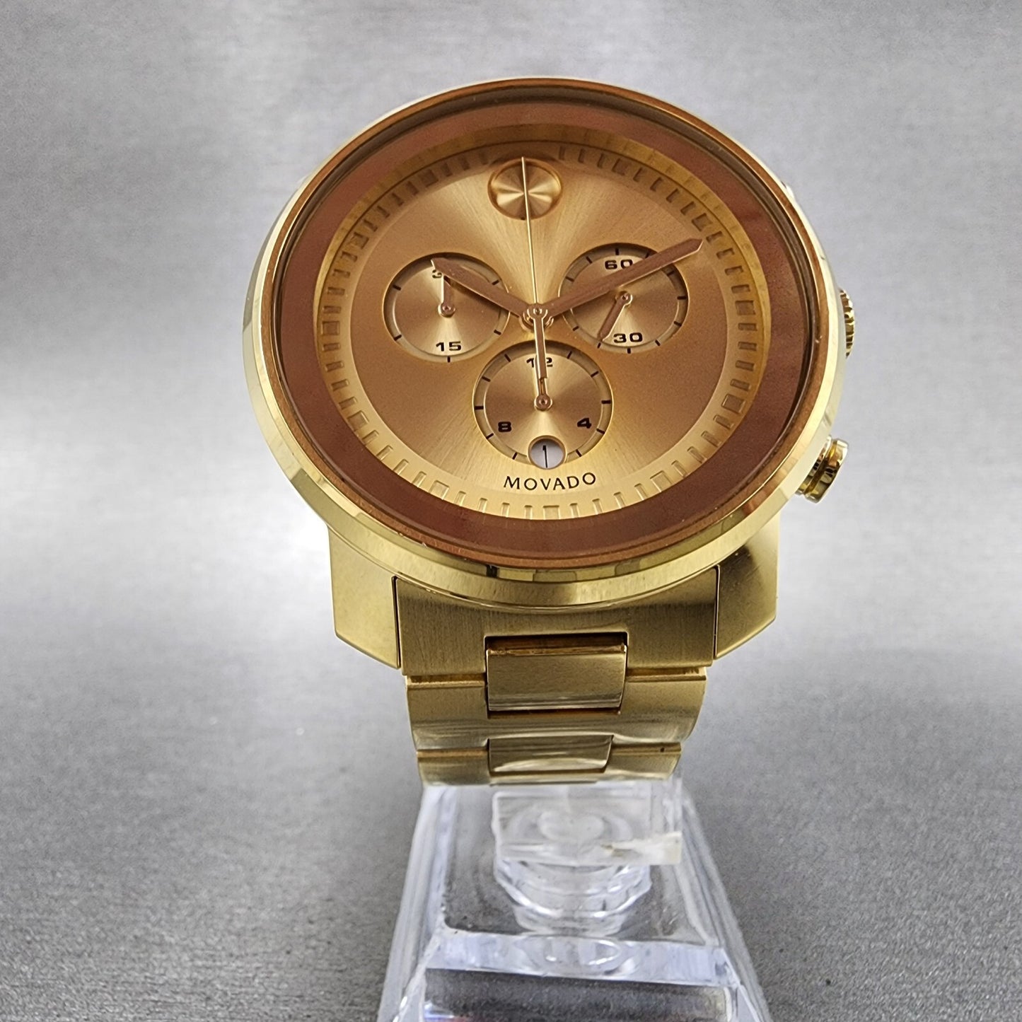 Movado Bold Chronograph Watch Men 44mm Gold Dial Gold Tone Round 3600278 New Bat5