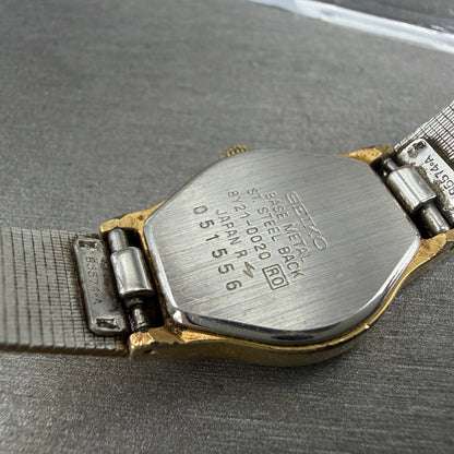 Seiko Watch Women 20mm Black Dial Gold Tone Round 8Y21-0020 New Battery Vintage9