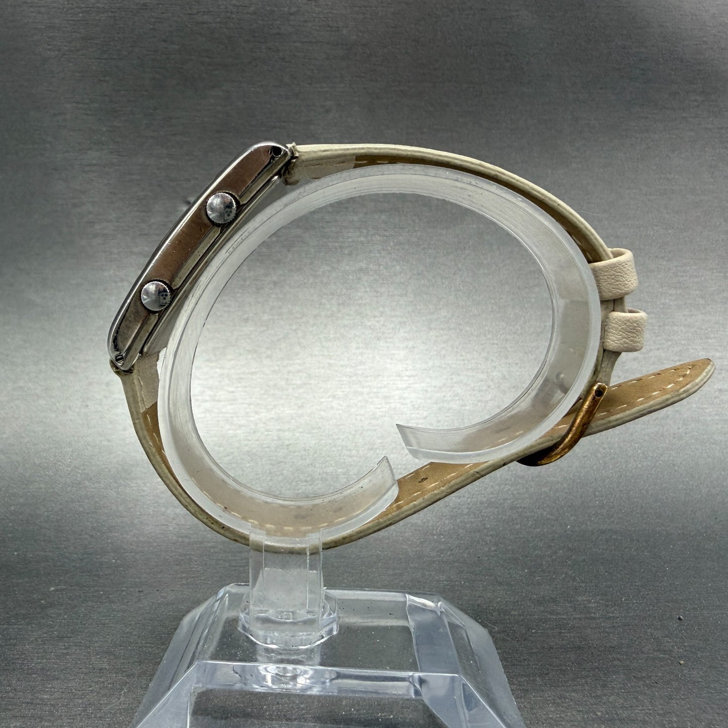 Japanesse Airline Dual Time Watch Women 20mm Cream Dial Silver Rectangle Newbatt6