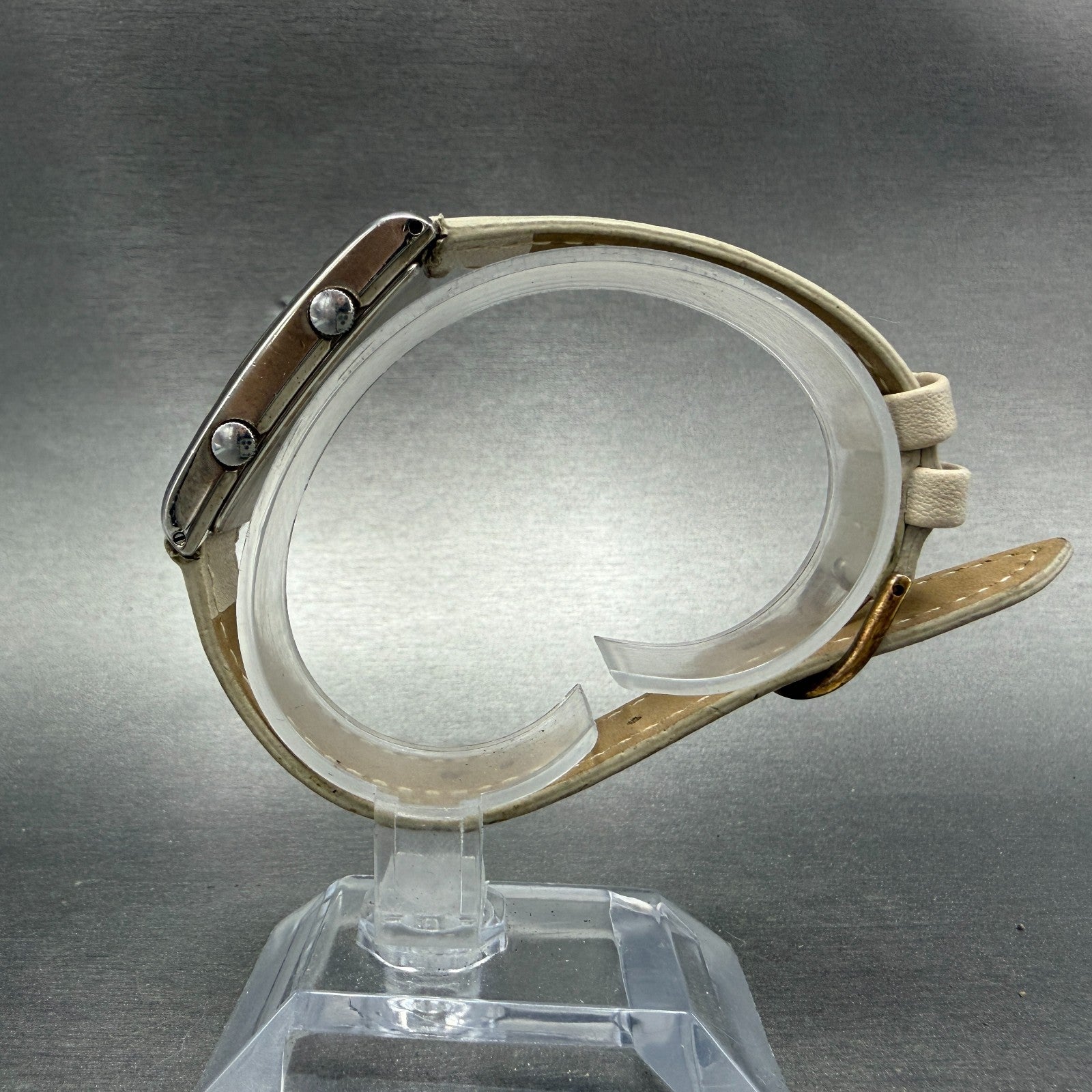 Japanesse Airline Dual Time Watch Women 20mm Cream Dial Silver Rectangle Newbatt6
