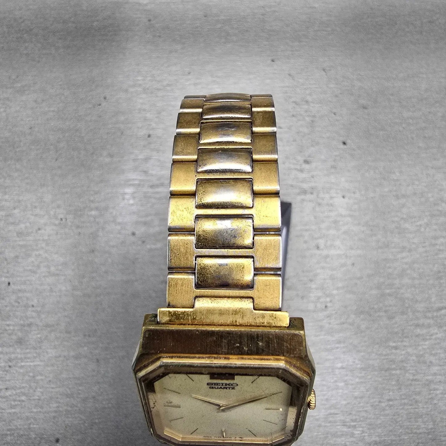 Seiko Watch Men 26mm Cream Dial Gold Tone Rectangle 7430-5409 New Battery VTG4