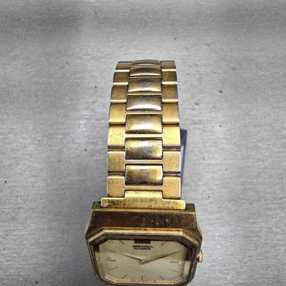 Seiko Watch Men 26mm Cream Dial Gold Tone Rectangle 7430-5409 New Battery VTG4
