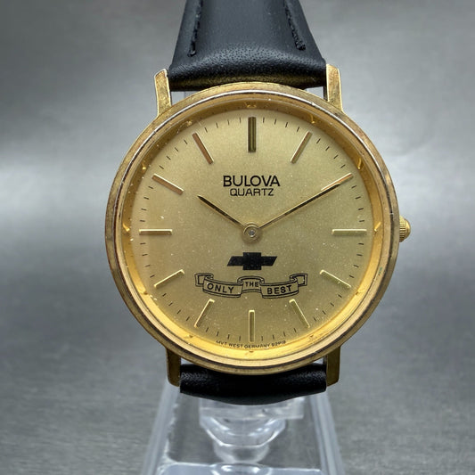 Bulova Chevrolet Watch Unisex 31mm Gold Dial Gold Tone Round 92P19 New Battery0