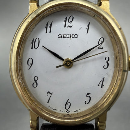 Seiko Watch Women 22mm White Dial Gold Tone Oval Bracelet 7321-6070 New Batt BDG1