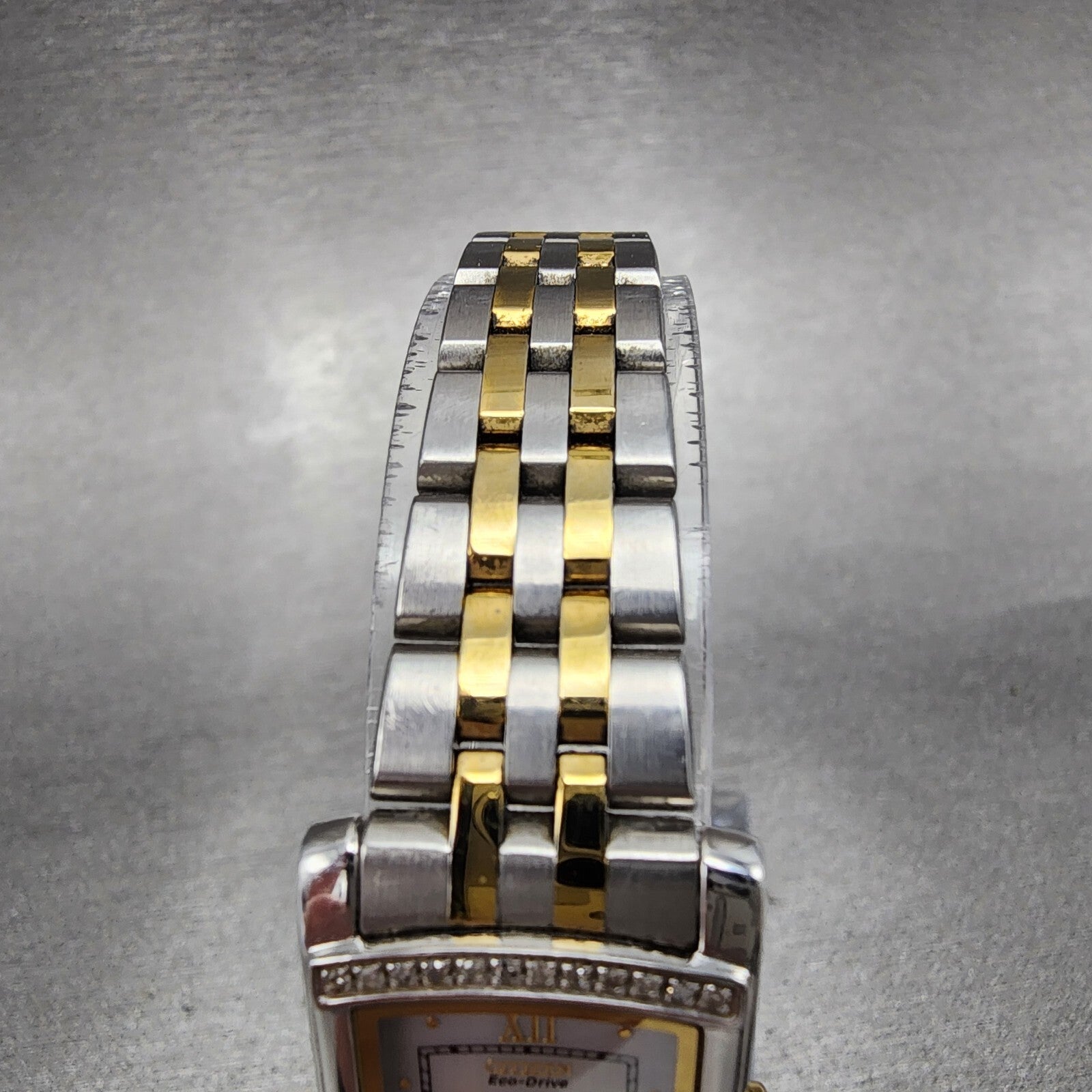 Citizen EcoDrive Tank Watch Women 18mm MOP Dial Two Tone Rectangle Runs4