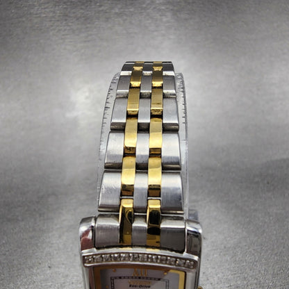 Citizen EcoDrive Tank Watch Women 18mm MOP Dial Two Tone Rectangle Runs4