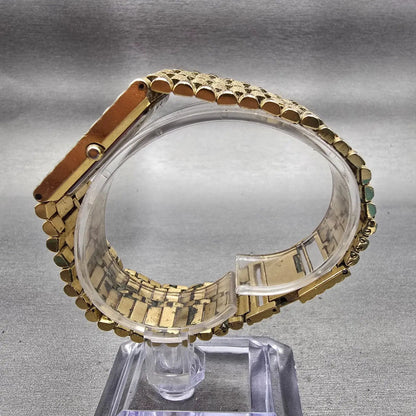 Bulova Watch Men 25mm Black Dial Gold Tone Diamond Rectangle 92M51 New Battery6